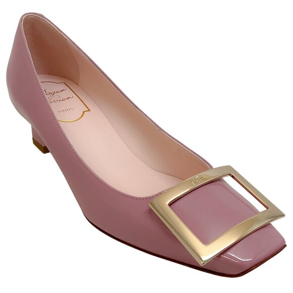 Roger Vivier Rose Pink Patent Leather Pumps with Gold Buckle - Picture 1 of 6